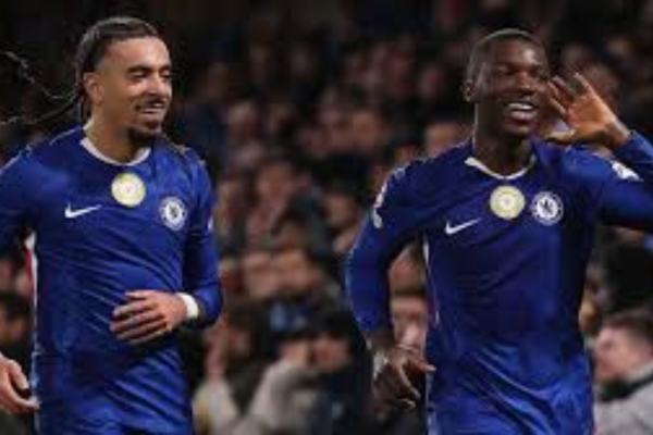 Moses Caicedo celebrates after scoring a header against Pafos in Match Day 7 of the current UCL season