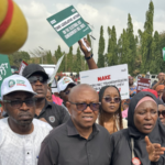 Peter Obi joins Occupy National Assembly protest in Abuja demanding mandatory real-time electronic transmission of election results. Says Senate must prevent 2023-style glitches. #OccupyNASS #ElectoralAct