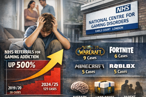 The number of children and young people referred to the National Health Service (NHS) for specialist treatment of gaming addiction has increased by more than 500% over the past six years, according to newly released data obtained through Freedom of Information (FOI) requests.