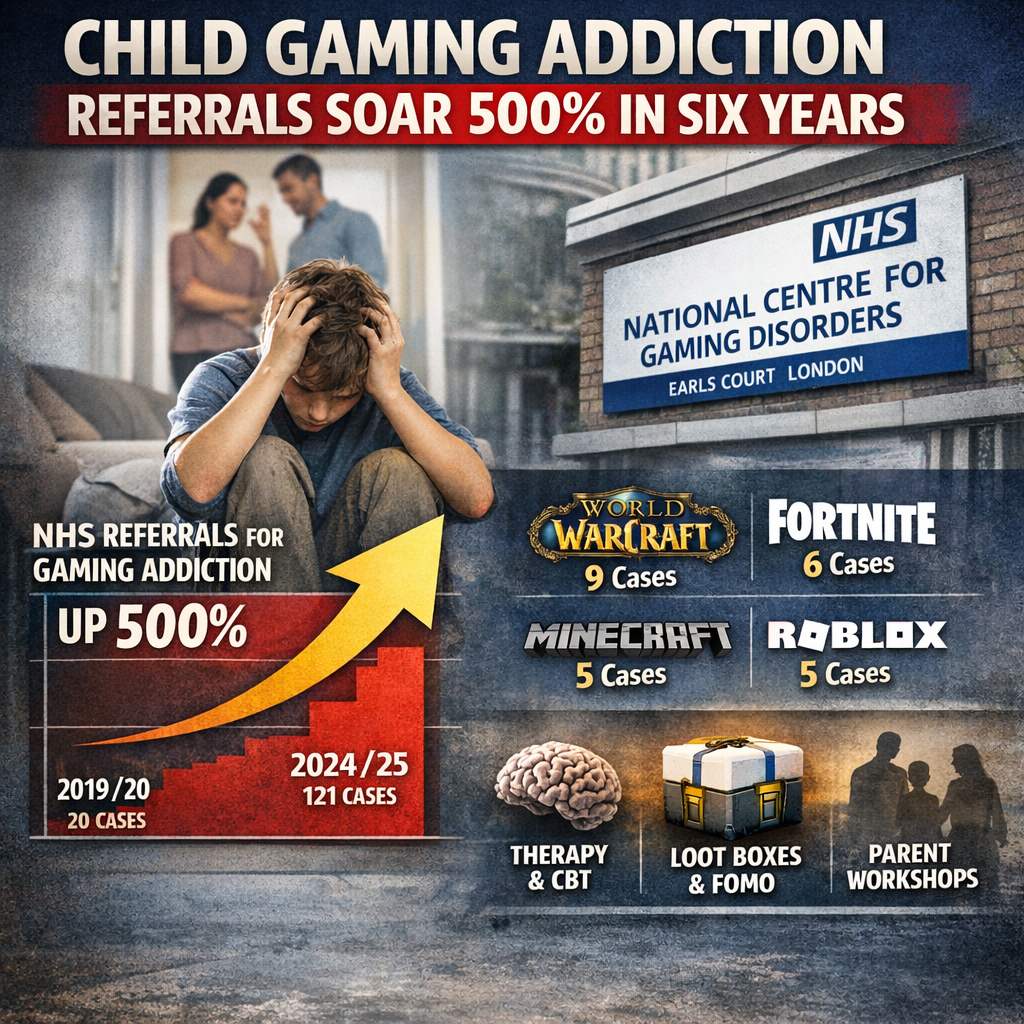 The number of children and young people referred to the National Health Service (NHS) for specialist treatment of gaming addiction has increased by more than 500% over the past six years, according to newly released data obtained through Freedom of Information (FOI) requests.