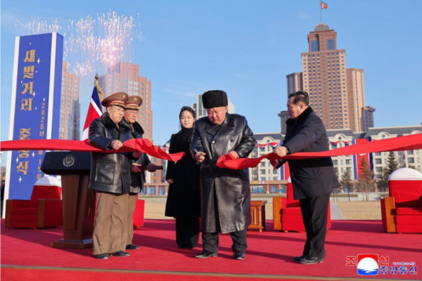 North Korean state media reported on February 16, 2026, that leader Kim Jong Un presided over the opening of Saeppyol Street, a newly built residential area in the capital dedicated to families of approximately 6,000 soldiers killed while serving alongside Russian forces in the Ukraine conflict.The ceremony took place on February 15, 2026, with Kim cutting the ribbon and touring the modern high-rise apartments in Pyongyang’s upscale Hwasong district. State photographs showed him walking the tree-lined street, greeting bereaved families, and entering homes to offer condolences and congratulations. Standing beside him throughout was his daughter, Kim Ju Ae, in one of her most prominent public appearances to date.